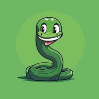 Cute snake cartoon character element illustration isolated on green background vector