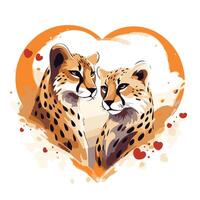 Two cheetah heads in heart shape with splashes element illustration vector