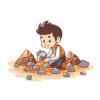 element illustration of a boy working in the stone career Isolated on white background vector