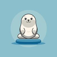 Cute seal sitting on a blue background illustration in flat style vector