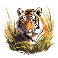 Tiger in the grass element illustration on a white background vector