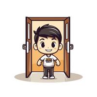 boy coming out of door character element illustration design eps 10 vector