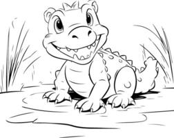 Cute crocodile cartoon character element illustration for coloring book vector