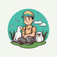 Gardener with seagulls cartoon element illustration graphic design vector