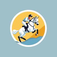 Jockey on horse jumping round icon Flat style element illustration vector