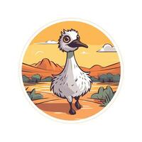 Ostrich on the background of the desert element illustration vector