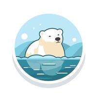 Polar bear in the water element illustration in flat style vector