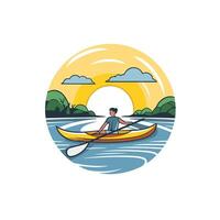 Man in a kayak on the river Flat element illustration vector