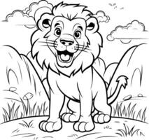 Black and White Cartoon Illustration of Lion Animal Character for Coloring Book vector