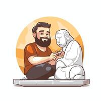 element illustration of a bearded man sitting on the ground and smoking a cigarette vector