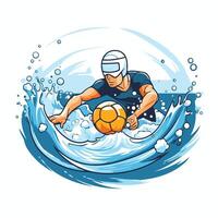 Water polo player with ball on the wave element illustration vector
