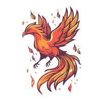 element illustration of flying bird with red wings and falling autumn leaves vector