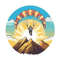 Parachutist in the mountains element illustration in a flat style vector