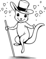 Black and White Cartoon Illustration of a Kangaroo Jumping with Stick or Stick for Coloring Book vector