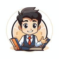 Boy with book cartoon icon element illustration of a boy with book vector
