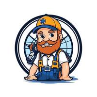element illustration of a plumber in helmet and overalls with wrench vector