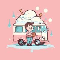 element illustration of a man in front of a van with ice cream vector