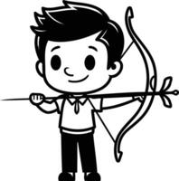 cute boy with bow and arrow black and white element illustration vector