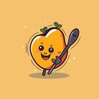 peach character element illustration flat design style fruit icon concept vector