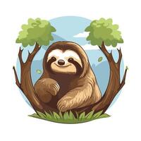 element illustration of cute cartoon sloth sitting on a tree branch vector