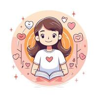 Cute girl reading a book element illustration in cartoon style vector