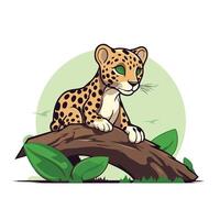 Cheetah sitting on a tree branch element illustration in cartoon style vector