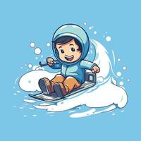 Cute little boy riding a snowboard element illustration in cartoon style vector