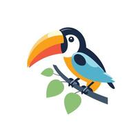 Toucan bird on a branch element illustration in flat style vector