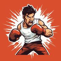Angry boxer with red boxing gloves element illustration in retro style vector