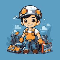 Cartoon element illustration of a cute boy in a construction helmet and overalls vector
