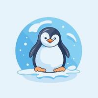 Cute penguin on ice element illustration in a flat style vector