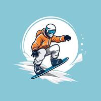 Snowboarder jumping with snowboard in the air Winter sport element illustration vector