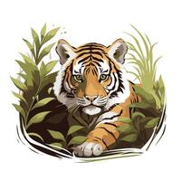 Tiger in the jungle element illustration isolated on white background vector