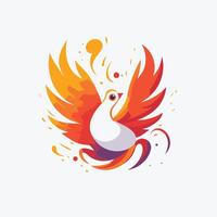 Bird in fire illustration in flat style on white background vector