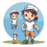 Boy and girl playing football on the field illustration in cartoon style vector