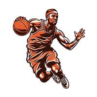 Basketball player jumping with ball isolated on white background element illustration vector