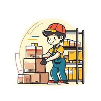 Warehouse worker with boxes element illustration in a flat style vector