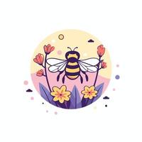 Bee and flowers element illustration in flat style on a white background vector