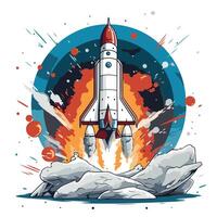 Space rocket launch into space element illustration on a white background vector