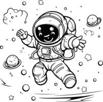 Astronaut in space black and white element illustration for coloring book vector