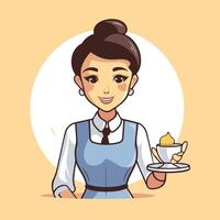 Waitress with a cup of coffee element illustration in cartoon style vector