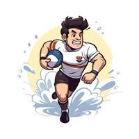 Rugby player with ball element illustration in cartoon style vector