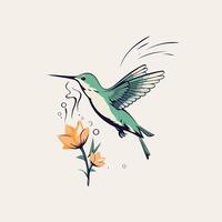 Hummingbird with flower Hand drawn illustration in sketch style vector