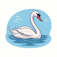 Swan on the water element illustration in a flat style vector