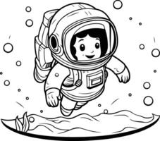 astronaut in the ocean black and white illustration graphic design vector