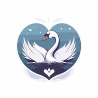 Swan in the form of a heart with wings element illustration vector