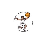 Basketball player with ball line icon on white background illustration vector