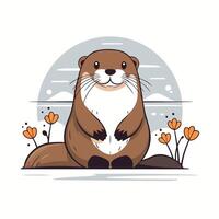 Cute otter sitting on the ground element illustration in cartoon style vector