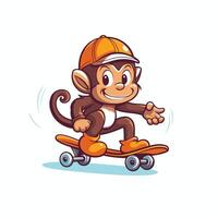 Monkey riding a skateboard element illustration isolated on white background vector