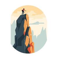 illustration of a man climbing on a cliff Flat style design vector